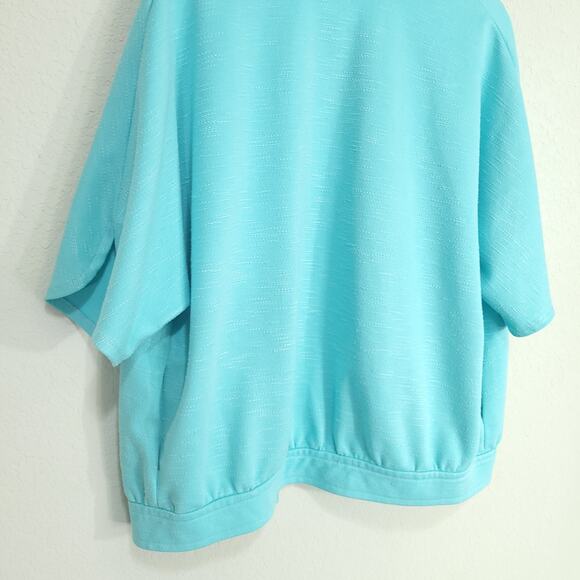 Graff Californiawear Cardigan Jacket Womens Large Aqua Blue Short Sleeve Dolman - Picture 9 of 10